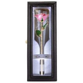 Forever Rose Leather Case with LED Light Bundle, Real Gold Trimmed Bloomed Pink Real, Everlasting 24K Gold Dipped Rose, Elegant Preserved Flower, Unique Anniversary & Valentine's Day Gifts for Women