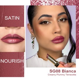 Oulac Cream Lipsticks for Women, Plum Long Lasting Hydrating Lipstick, Full Coverage Lip Color, Moisturizing, Satin Finish, Creamy, Infused with Hyaluronic Acid, Vegan, Gluten Free SG08 Bianca