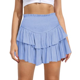 MIYIEONZ - Minifalda de cintura alta para mujer, dobladillo con volantes, acampanada, informal, con vuelo, minishort por debajo, ideal para la playa, Azul/claro, Small