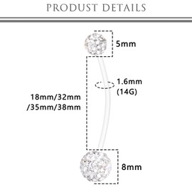 Hoeudjo Pregnancy Belly Rings Maternity Belly Button Rings Plastic Long Bar Navel Ring for Maternity Sport Pregnant Women Different Length 18mm/32mm/35mm/38mm White