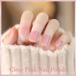 ASMAYSA Pink Clear Nail Polish, Jelly Pink Nail Polish for Girls, Air Dry Nail Polish Transparent Pink, High Gloss Natural Pink Gel Nail Polish for Women Girls Manicure Salon Nail Art, 13 ML