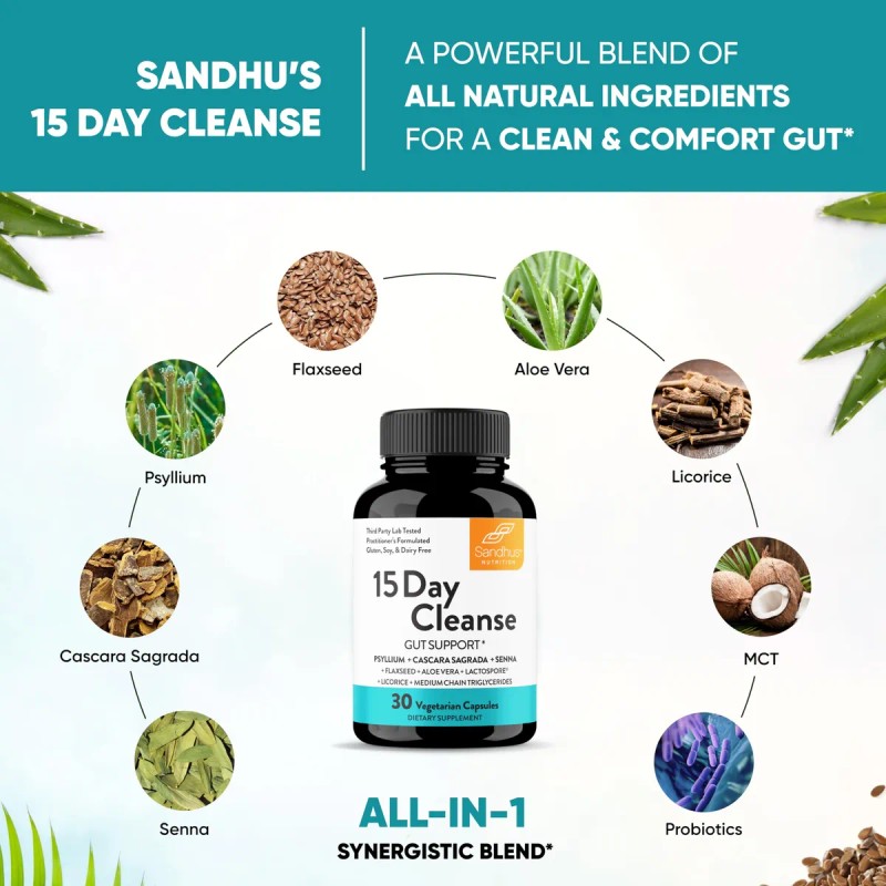 Sandhu's Detox Colon Limpieza Intestinal 15 Días 30 Cápsulas