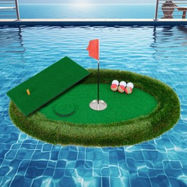 ULTIMATE Floating Golf Green for Pool, Floating Chipping Green Mat w/Hitting Mat, Golf Balls, Flag and Tee for Golf Practice, Golf Putting Mat for Golf Game