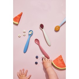 dollop - Cuchara de alimentación de silicona para bebé, paquete de 2 (arena)