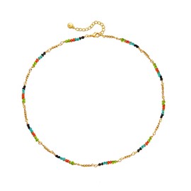 ALRNBY Colorful Flower Choker Necklace for Women Boho Trendy Gold Chain Necklace Stainless Steel Beaded Chain Necklace Cute Dainty Jewelry Gift Non Tarnish