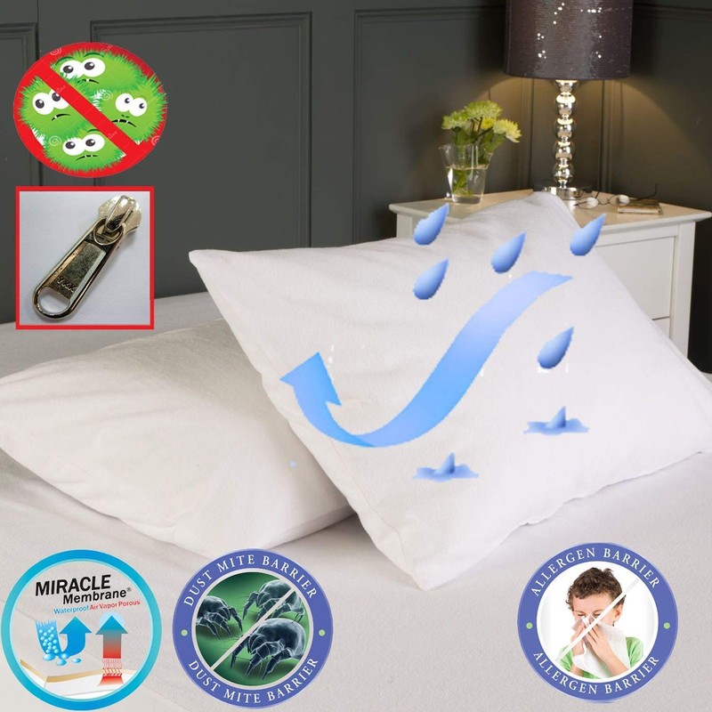 Pillow Protector Pair Waterproof Antiallergy Full Enclosure with Zip Protector