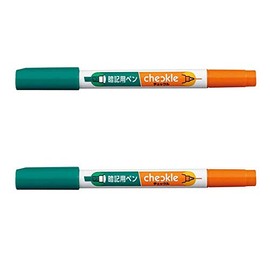 Kokuyo PM-M120-1P Checkle Memorizing Pen, Green, Orange, Set of 2