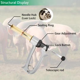 25ML Semi-Automatic Adjustable Livestock Syringe, 0.5ml to 2.5ml Adjustable, for Fast Continuous Injection of Pigs, Ducks, Cows, Chickens, Goats, Sheep, and Other Livestock
