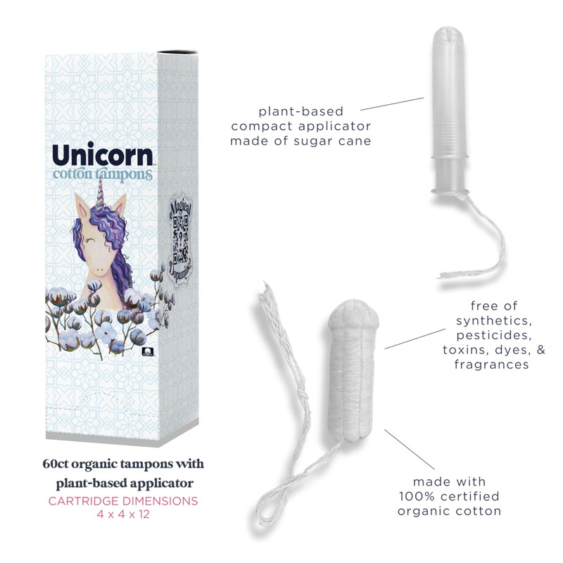UNICORN Tampons, Organic Plant-Based Compact Applicator Regular Cotton Tampon Cartridge