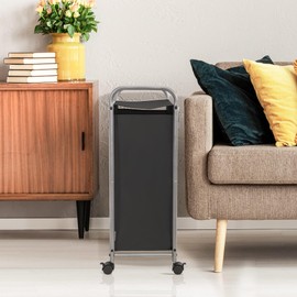 STO STO Slim Laundry Sorter, 1 Bag Slim Laundry Hamper, Rolling Laundry Cart, Laundry Basket with Heavy Duty Lockable Wheels and Lid for Clothes Storage, Black