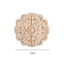 MUXSAM Retro Wood Carved Onlays Appliques, Round Solid Woodcarvings Center Decals for Closet Door Cabinet Drawer Wall Ceilling Dresser Wardrobe Crafts Decor(1-Pack, 12cm/4.7")