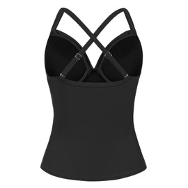 Hilor Women's Underwire Tankini Top Swimwear Twist V Neck Swimsuits Tummy Control Crossback Bathing Suits Top Only, Black, 10