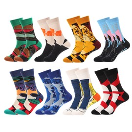 Fraobbg 8 Pairs Funny Pattern Dress Socks Colorful Crazy Novelty Casual Crew Cotton Socks Christmas Gift, Style a (8pairs), One Size