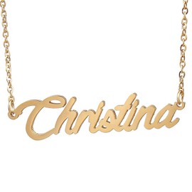 HUAN XUN Gold Color Plated Stainless Steel Name Celebrity Necklace, Christina