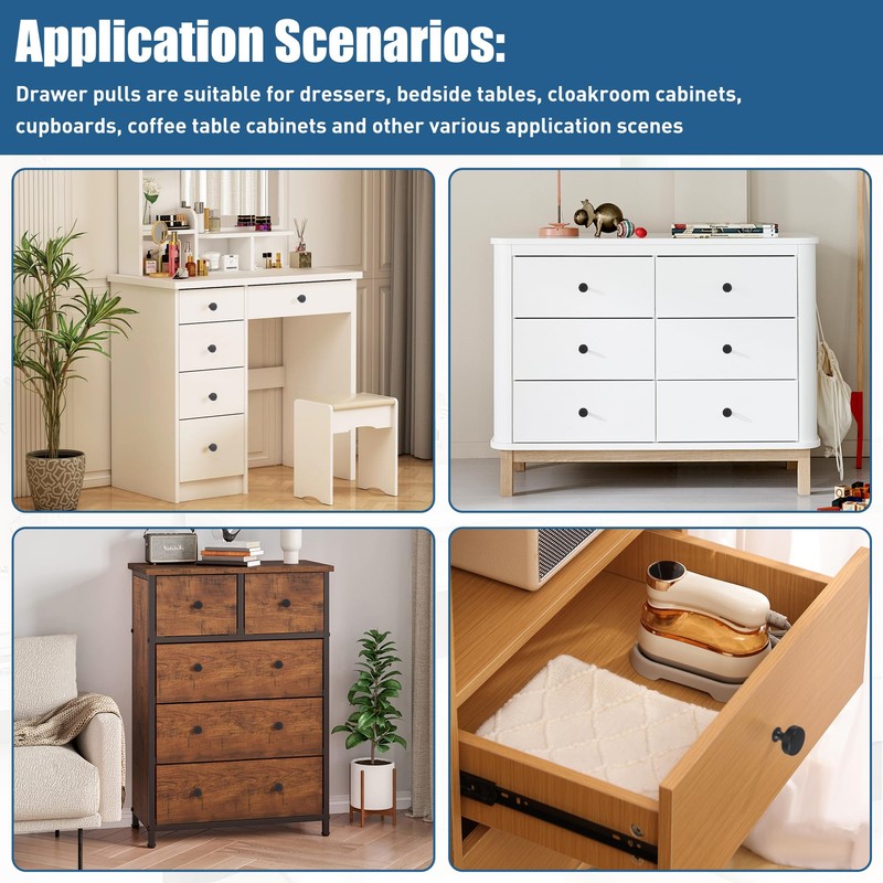 AUTUUCKEE 10 Pcs Cabinet Knobs, Black Cupboard Knobs, Metal Round