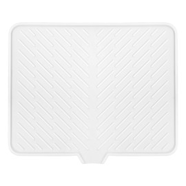 Luxet Silicone Dish Drying Mat with Built-in Drain Lip - Hygienic Drying Pad - Sturdy Compact Easy to Clean Tray Protects Surfaces Prevents Water Build Up - 16.5 x 13 Inches (white)