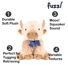 Fuzzl Highland Cow Soft Dog Toy with Mooo Squeaker Sound - Plush Dog and Puppy Toy Interactive