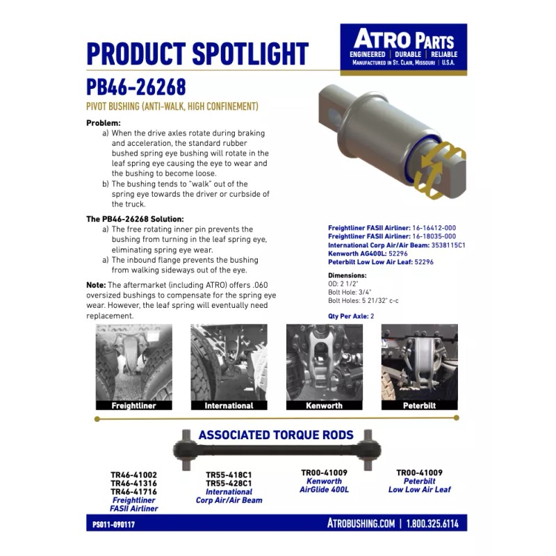 Atro USA Air Ride FLD Freightliner Polyurethane Spring Bushing -