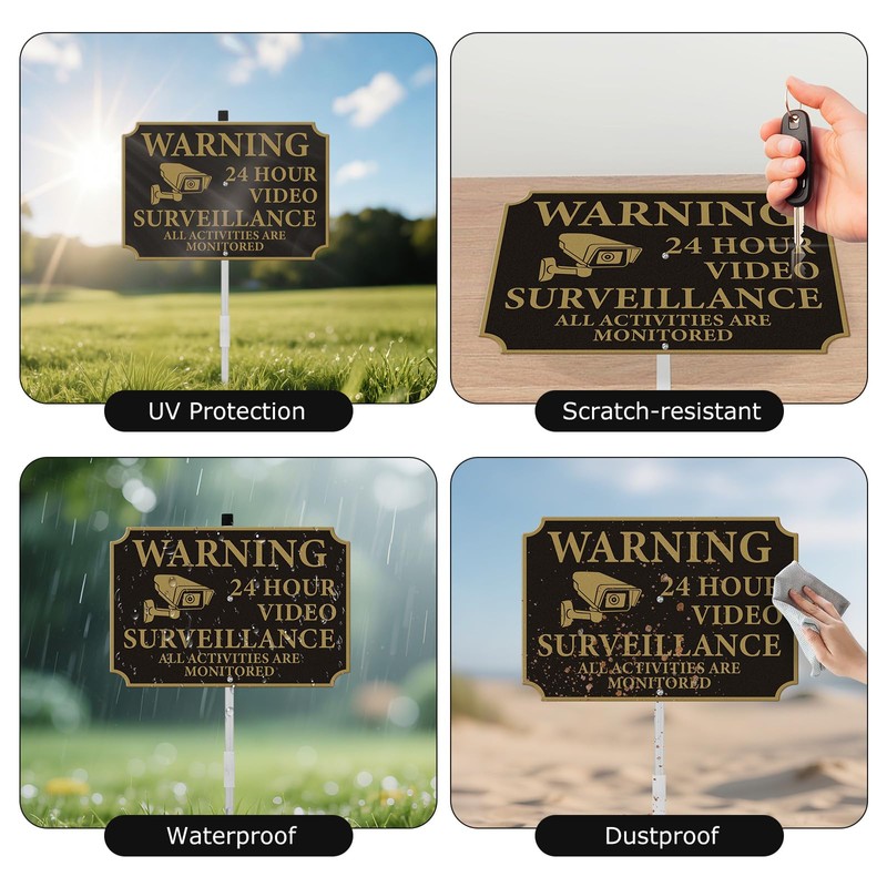 YIKIADA 2 Pack Warning 24 Hour Video Surveillance Sign All