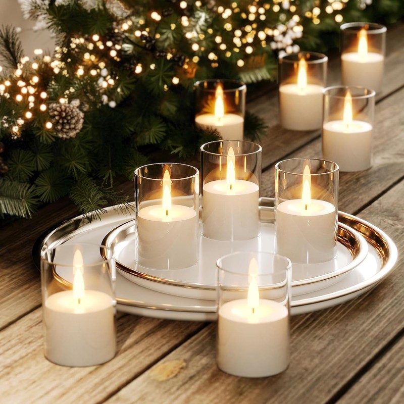 VIODAIM 12Pack Flickering Flameless LED Candles with Timer, Battery Powered