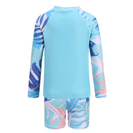 Aisyee Big Girls Two Piece Rash Guard Swimsuits Set with Swim Kids Long Sleeve Bathing Suit Swimwear Set Tropical Toucan Size 10/8-10 Years