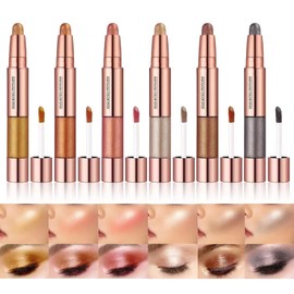 ABELYN Eye Shadow Stick and Highlighter Makeup 2 in 1 Long Lasting 6 Colors Metallic Shimmer Cream Eyeshadow Stick & Highlighter Pencil Makeup Liquid Eye Shadow Pencils for Women (Pack of 6)