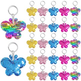 CiciBear 25 Pack Butterfy Sequin Keychains for Party Favors, Kids and Adults Birthday Gift, Baby Shower, Party, 5 Colors