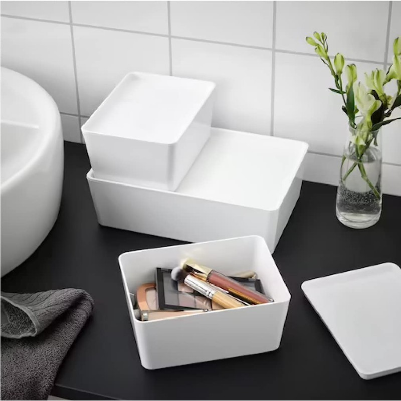 KUGGIS Storage Organizer Box With Lid Heavy Duty White PET