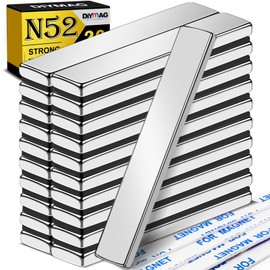 DIYMAG N52 Powerful Neodymium Bar Magnets, 20 Pack 60x10x3mm Heavy Duty Magnets with Double-Sided Adhesive, Rare Earth Magnet for Fridge, DIY, Garage, Kitchen, Science, Craft, Office