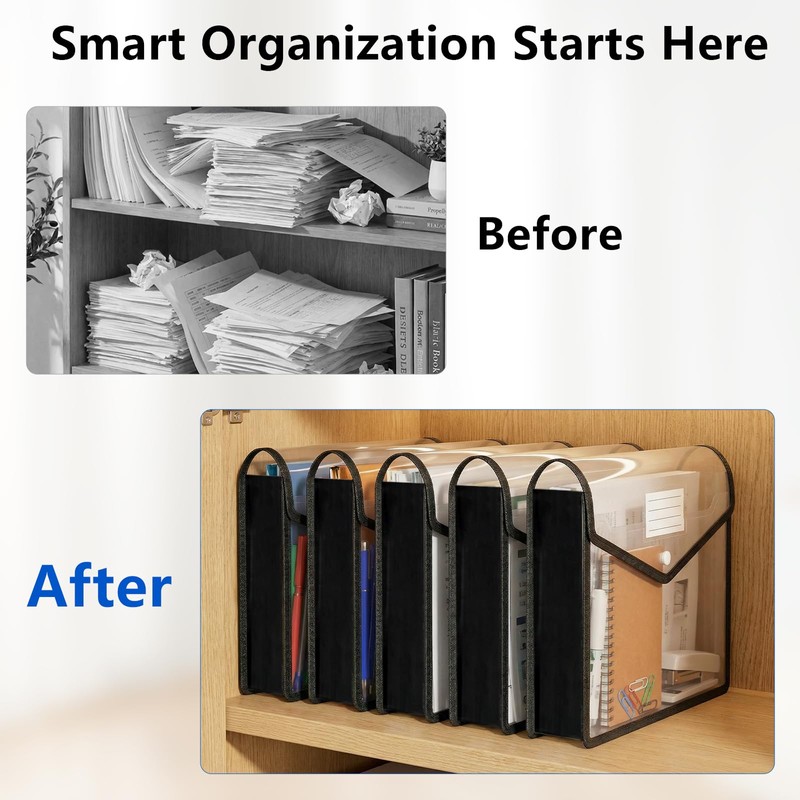 Binditek 5 Pack Plastic Expanding Folders, Expandable Document Folder with