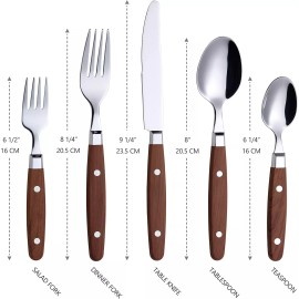 Annova 20 Piece Walnut Wood Flatware Set Stylish Ergonomic Design Dishwasher Safe