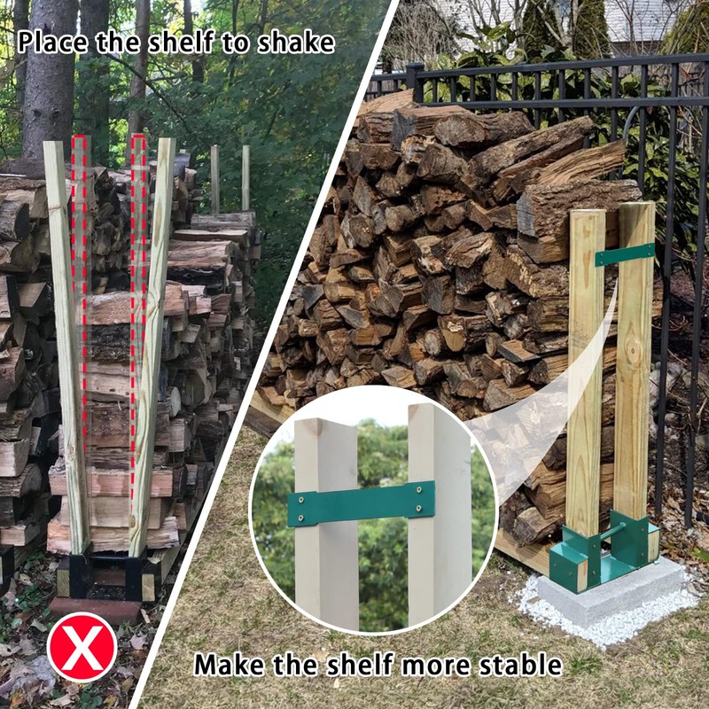MOFEEZ Outdoor Firewood Log Storage Rack 2x4 Bracket Kit, Fireplace