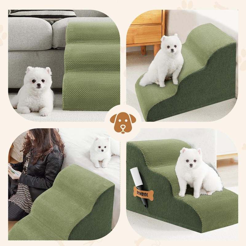 Romrol Dog Stairs Ramp for Beds Couches, Extra Wide Pet