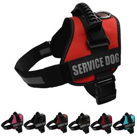 ALBCORP Service Dog Vest Harness – Reflective, No-Pull Harness with Handle & Comfy Mesh Padding – Sizes XXS-XL for Puppies, Small & Large Dogs – 2 Removable Service Patches Included (XL, Red)