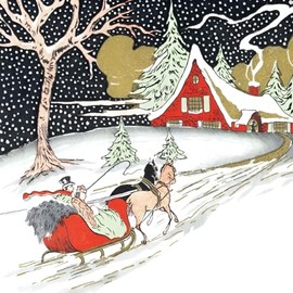 Artistic Christmas Cards (MG5023) Horse and Sleigh - Pack of 5 Cards - V&A Christmas Collection