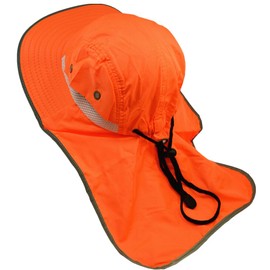 Glory Max High Visibility Reflective Work Safety Bucket Hat Cap Mesh Neck Flap (Half Brim Solid Flap Orange 1Pc)
