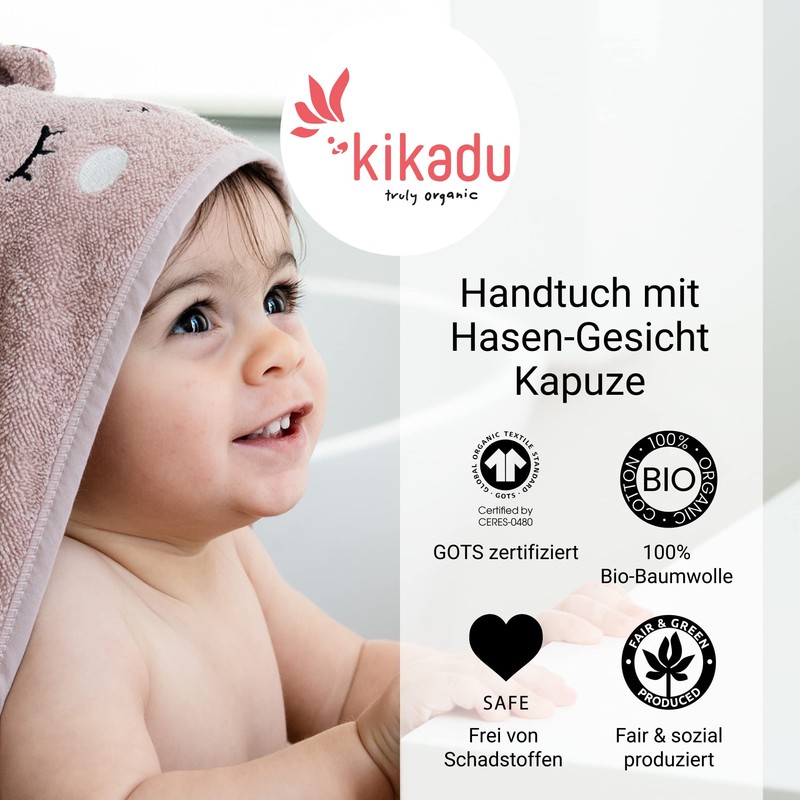 kikadu Hooded Towel Rabbit Rose - Children's Towel with Animal