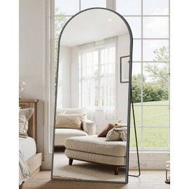 Suidia Full Length Mirror, 58"x18" Floor Standing Mirror Freestanding, Full Body Mirrors with Stand for Bedroom, Hanging Mounted for Living Room Cloakroom, Black, Arched Style
