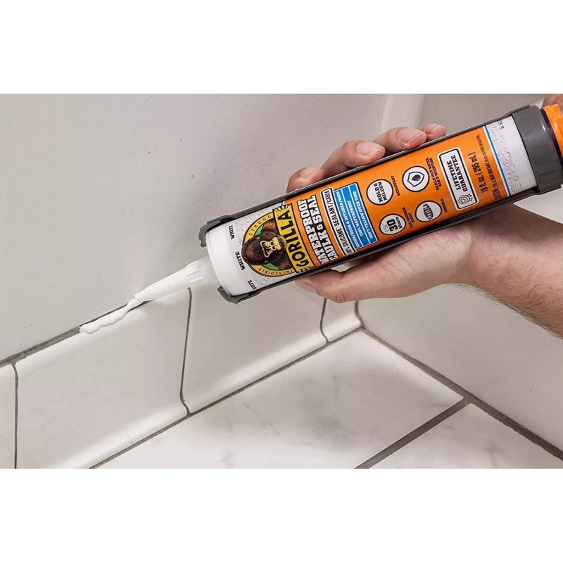 Gorilla Waterproof Caulk & Seal 100% Silicone Sealant, 10oz Cartridge,