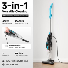 Vaconly Corded Stick Vacuum Cleaner - Lightweight, Powerful Suction with 450W Motor, 3-in-1 16.4Ft Cord Vacuum Cleaners for Home, Hard Floor, Carpet, Pet Hair Sky Blue