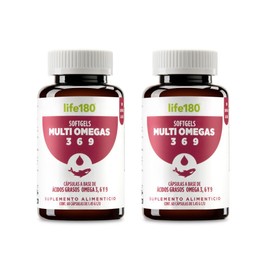Life180 Dúo Multiomegas con 3 tipos de omegas (3, 6, 9) Pack de 2 | Suplemento Alimenticio con DHA y EPA para el Soporte Cardiovascular, Sin Sabor