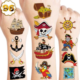 96PCS Pirate Ship Nautical Pre-Cut Temporary Tattoos for Kids | Super Cute Theme Birthday Party Favors, Supplies, Decorations, Mermaid Treasure Fake Tattoo Stickers, School Prizes & Gifts Boys & Girls