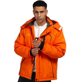 CorBuyit Snow Coats Men - Men's Waterproof Ski Jacket with Hood - Big and Tall Coat Snow Skiing Jacket Men - Chamarras Para Hombre Orange S