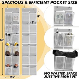 Simple Houseware 24 Pockets - 2PK 12 Large Pockets Over Door Hanging Shoe Organizer, Grey