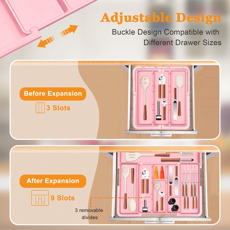 Homecor Utensil Drawer Organizer for Kitchen, Expandable Silverware Organizer Cooking
