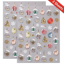 IDDFEVE Christmas Nail Art Stickers, 5D Embossed Crystal Ball Nail Decals Self-Adhesive Winter Snowman Snowflakes Xmas Tree Design for Holiday DIY Nail Decorations(2 Sheets)