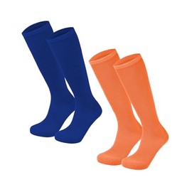Kids Soccer Socks Striped Cotton Atheletic Softball Baseball Socks Toddler Youth Knee High Socks for Boys Girls Orange & Royal Blue 9-12 Years