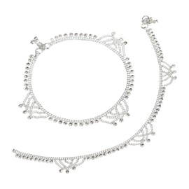 Efulgenz Silver Tone Indian Anklets for Women Crystal Ankle Bracelet Pair Anklet Set with Chain Tassel Charms Antique Jewelry Payal Beach Barefoot Feet Jewelry for Women