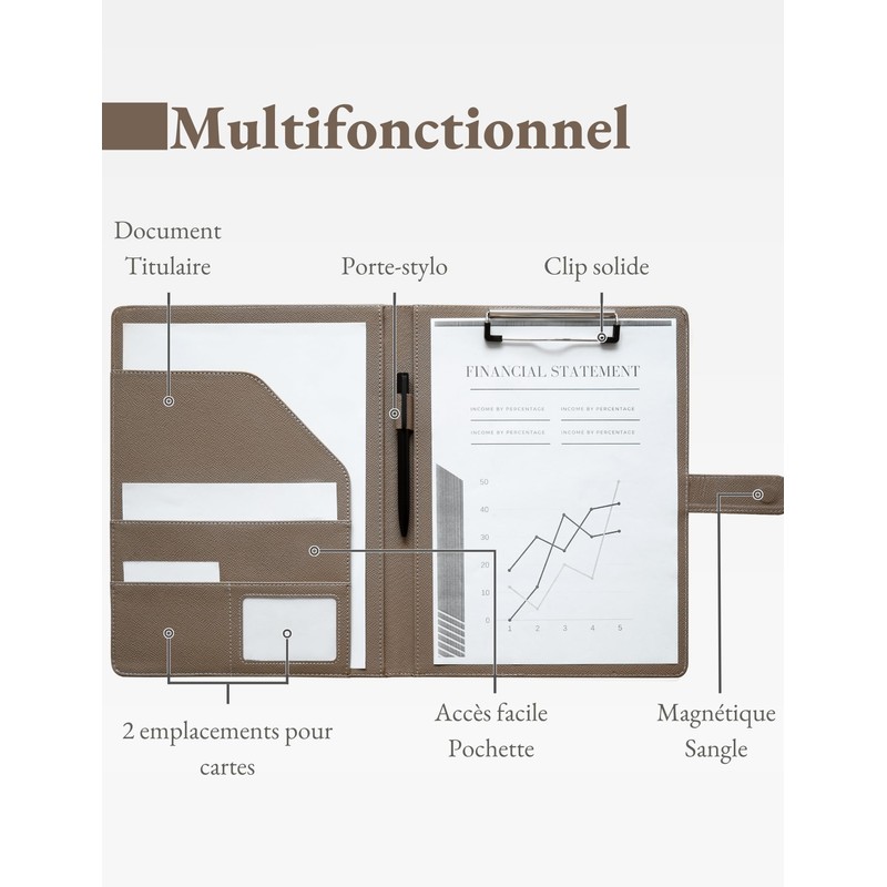 Mymazn Document Bag A4 Document Bag PU Leather Block Holder