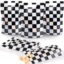 Teenyyou 60 Pcs Checkered Race Sealing Gift Bags Plastic White Black Plaid Zip Closure Bags with Handles for Candy Treat Goodie Cookie Wrapping Racing Car Party Favors Supplies